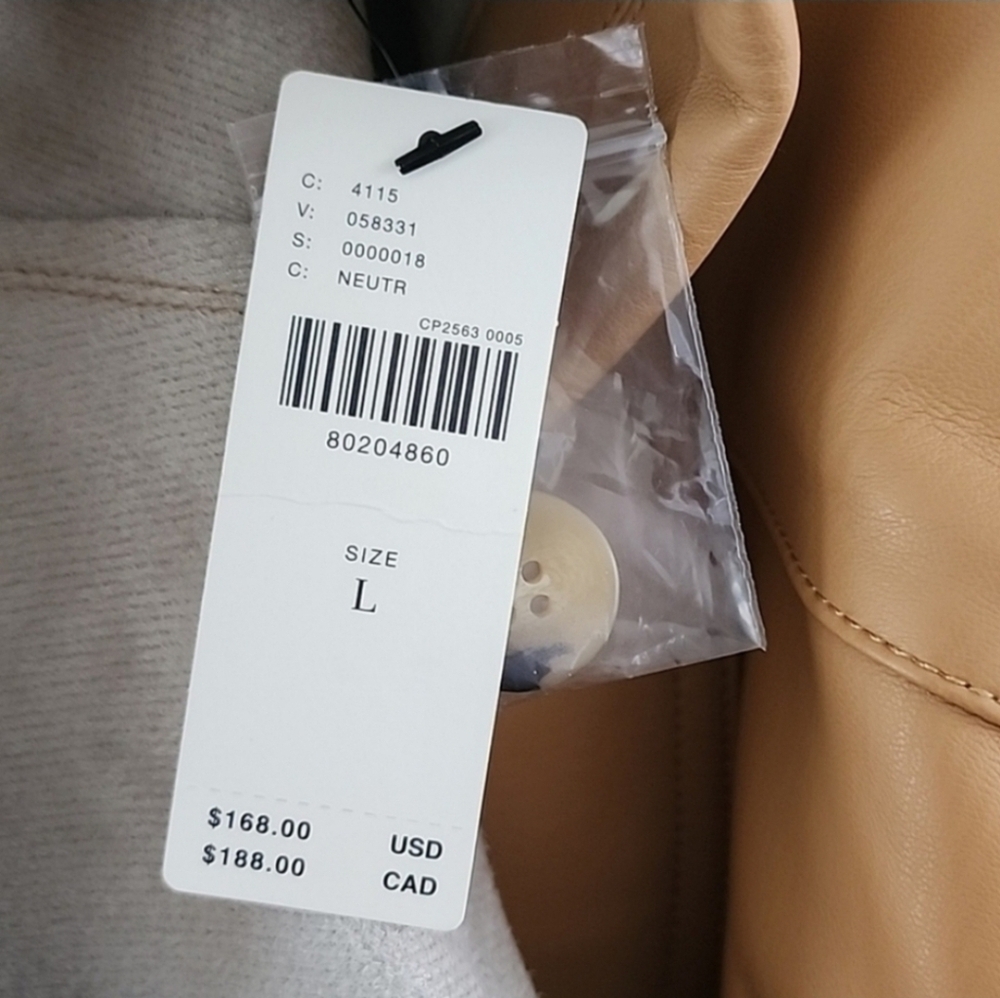 Anthropologie Maeve Faux Leather Shacket Camel Tan Button Front Jacket NWT Large - Picture 16 of 16